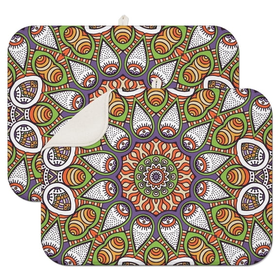 Boho Mandala Coffee Mat with Chic Floral and Tribal Patterns – Durable Microfiber Spill Mat, Lightweight Dish Drying Pad for Coffee Bars and Home Use