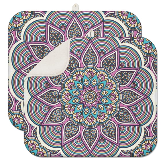 Boho Mandala Coffee Mat with Elegant and Artistic Floral Design – Lightweight Microfiber Spill Mat, Foldable Dish Drying Pad for Home and Cafe