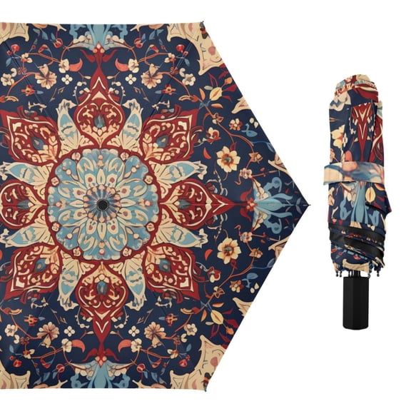 Boho Mandala Compact Sun Umbrella Windproof Travel Umbrellas for Rain Strong Portable UV Protection
