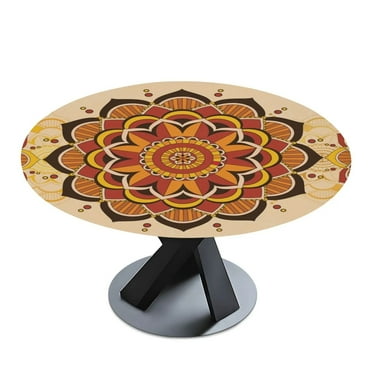 Boho Mandala Fantastic Round Fitted Tablecloth Elastic Table Cover Waterproof Dining Table Cover for Indoor Outdoor Decor
