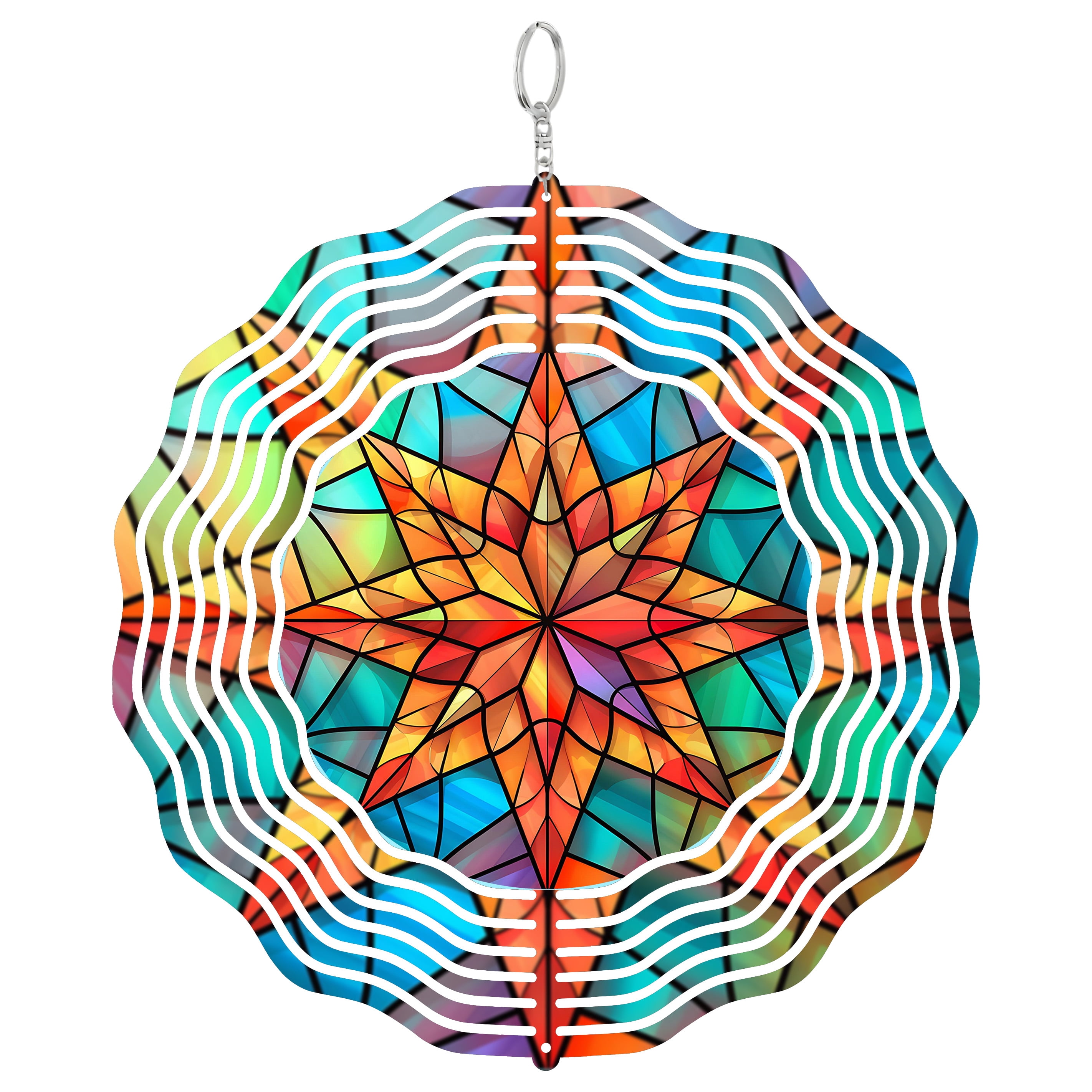 Boho Mandala Faux Stained Glass 3D Wind Spinner Stainless Steel Kinetic ...