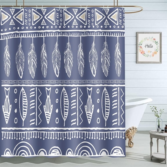 Boho Mandala Feathers Shower Curtain 72x72 Inch Fish Aztec Bohemian Bathroom Curtains Set Home Waterproof Polyester Fabric with Hooks