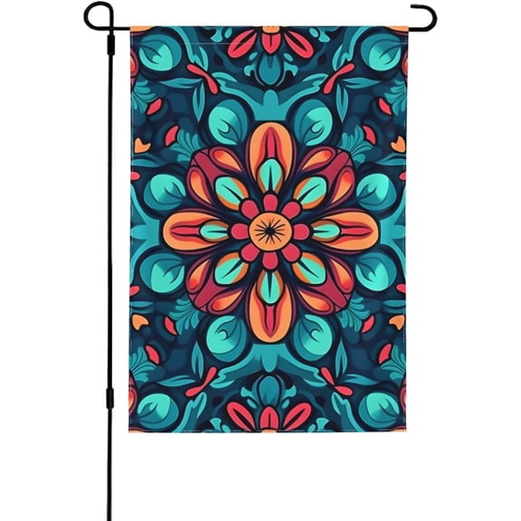 Boho Mandala Floral Decorations Garden Flag 12 x 18 Inch Double Sided Polyester Outdoor Decor