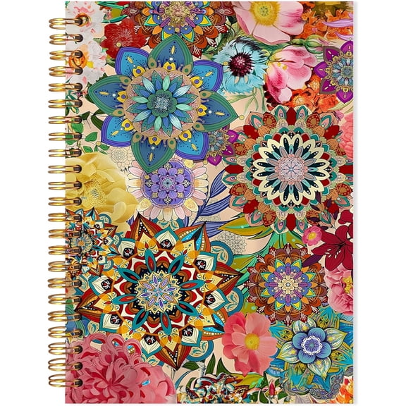 Boho Mandala Floral Notebook, Vintage Maximalist Flower Aesthetic Journal for Women, Retro Floral Spiral Notebook, Boho Office Supplies, 5.5x8.3