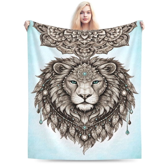 Boho Mandala Lion Blanket Tribal Lion Throw Blanket Soft Cozy Blanket for Couch Bed Fathers Day Gift Decor 50x40
