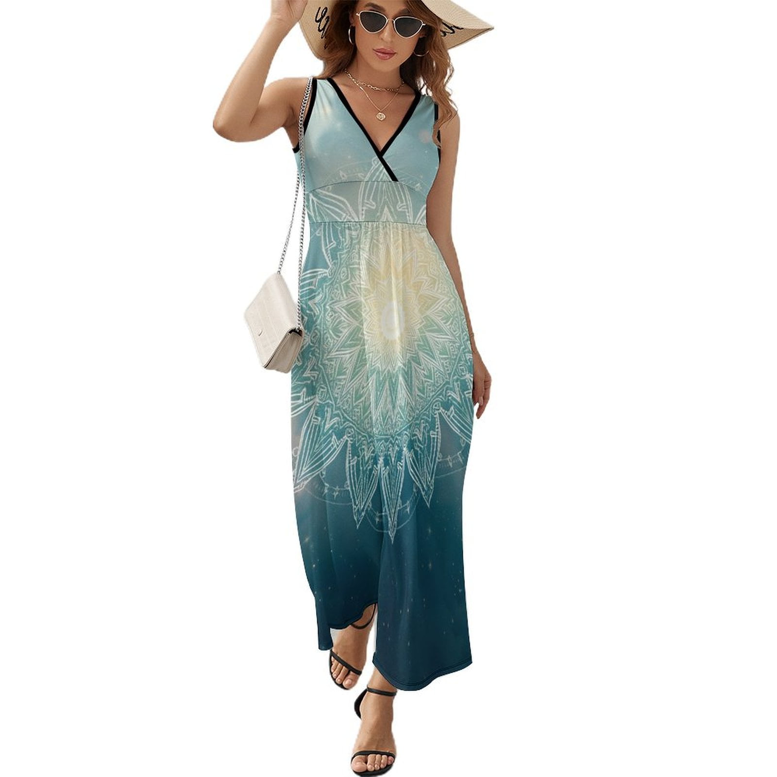 mtm green dress Fisoew Womens Oversized Spaghetti Strap Mini Sleeveless Flowy Sea Blue Patchwork Flower Decorated Wrinkled Chiffon Dress Summer Duration:3 days Tiffany Sweetheart Puff-Sleeve Mini