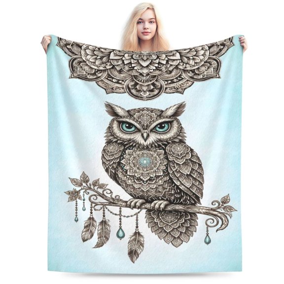 Boho Mandala Owl Blanket Decorative Owl Throw Blanket Soft Cozy Blanket for Couch Bed Boho Home Decor Gift 50x40