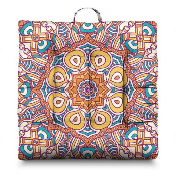 Boho Mandala Pillow – Large 22 Inch Square Cushion, Geometric Mandala Design, Soft for Yoga & Zen Seating