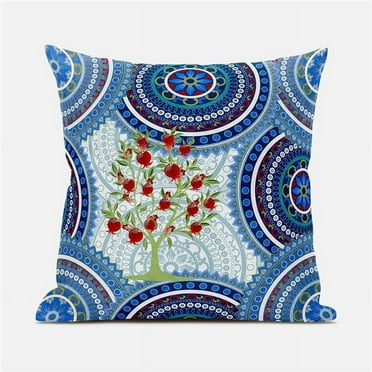 Boho Mandala Plant Indoor/Outdoor Pillow with Removable Cover in Gray White Red26x26