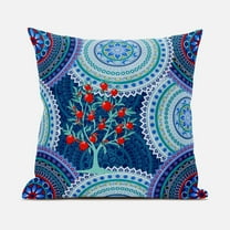 Boho Mandala Plant Indoor/Outdoor Pillow with Removable Cover in Indigo White Red16x16
