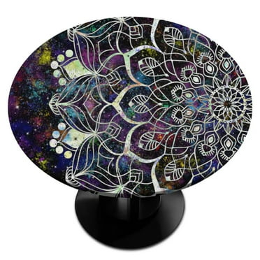 Boho Mandala Round Fitted Tablecloth Elastic Table Cover Waterproof Dining Table Cover for Indoor Outdoor Decor Table Cloth