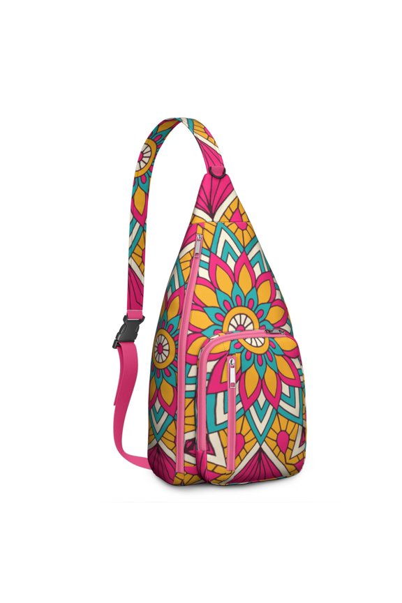 Boho Mandala Sling Backpack&nbsp;- Ethnic Tribal Print Crossbody Bag, Lightweight Geometric Pattern Pack for Travel & Daily Commute