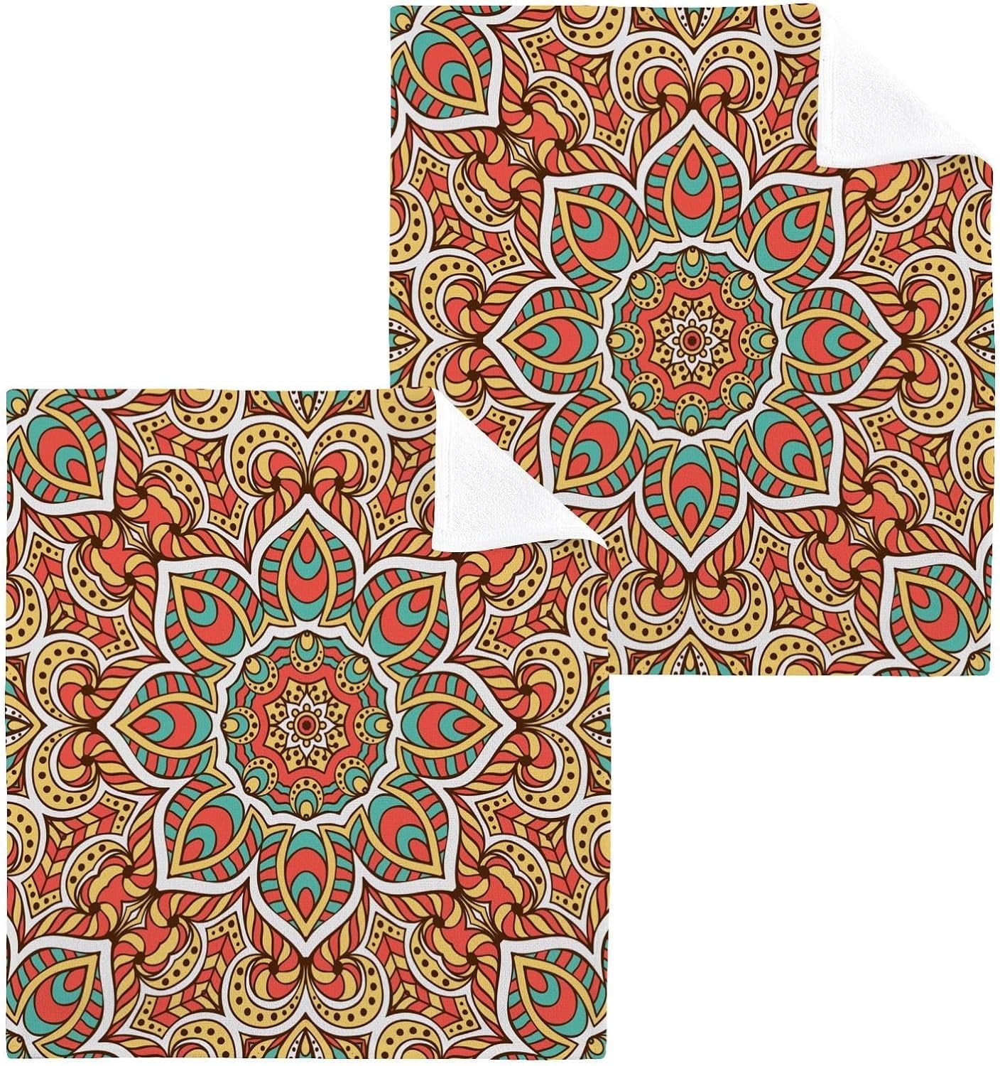 Boho Mandala Style Washcloth 12x12in Set, 4 Pack Absorbent Cotton Towel ...