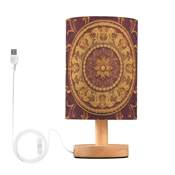 Boho Mandala Vintage Table Lamp USB Bedside Desk Nightstand Lamp Printed Gifts Small Lamp Wood Base for Bedroom Living Room Kids Room College Dorm