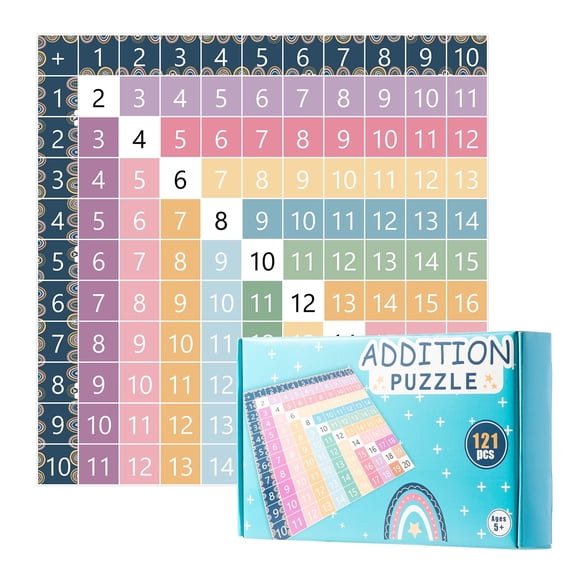 GROBRO7 Boho Maths Puzzle Set, Bohemian Rainbow Educational Jigsaw Puzzle, 121 Pieces