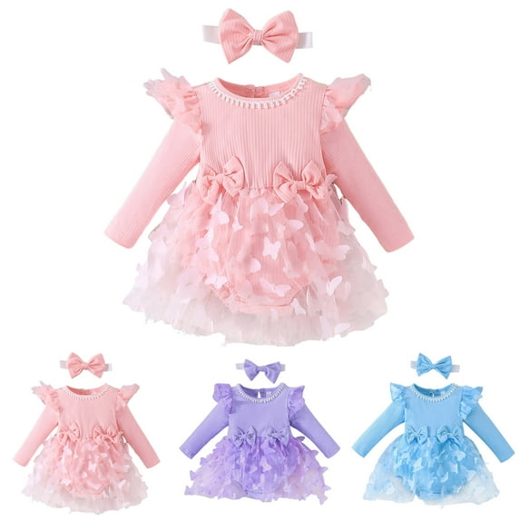 Boho Maxi Dress Tropical Floral Baby Girl Flower Dress Fall Winter, Tutu Tulle Princess Wedding Birthday Party Dresses for Girls 0-18 Months