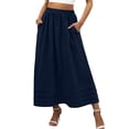 thumbnail image 1 of Boho Maxi Skirt with Pintuck Hem, Elastic High Waist A-Line Long Skirt with Pockets, Casual Solid Color Summer Slacks, 1 of 7