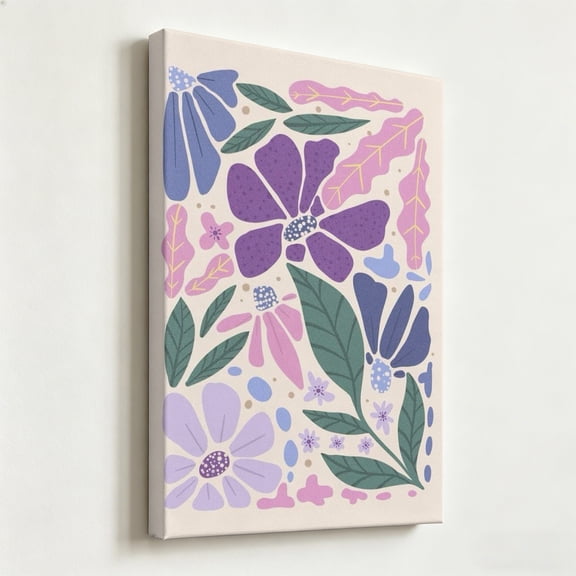 "Boho Meadow" Abstract Floral Canvas Art, Modern Pastel Botanical Patterns Print, Matte Finish Gallery Wrapped Whimsical Wall Decor 16*24