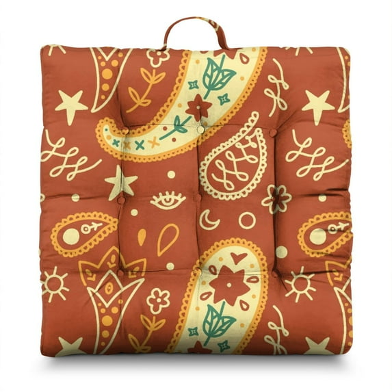 Boho Meditation Cushion, Paisley Square Floor Pillow for Sitting Comfort and Yoga Practice, Meditation Cushion for Home or Outdoor Use 22 x 22