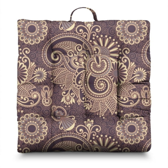 Boho Meditation Mat, Square Pillow with Paisley Print, Floor Cushion for Yoga, Reading, or Gifting 22 x 22