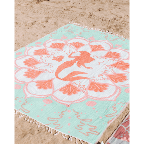 Sand Cloud Oversized Turkish Beach Towel - Disney Boho Mermaid - 100% Certified Organic Turkish Cotton Yarn - Quick Dry Towel for Beach, Picnic, Blanket or Bath - As Seen on Shark Tank