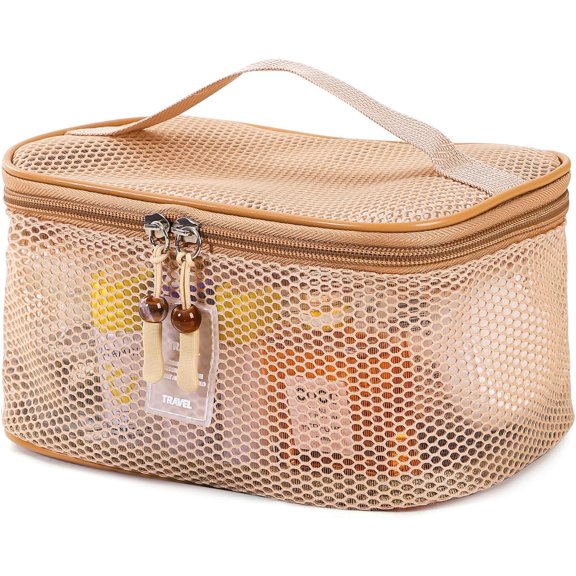 Boho Mesh Makeup Bag, Breathable  Bags with Zipper, Travel Lightweight Make Up Organizer Mesh, Toiletry Bag with Handle for Women Girls