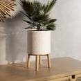 thumbnail image 1 of Boho Metal Planter Pot With 4-Leg Wood Base - White & Gold - 17"H x 10"W, 1 of 4