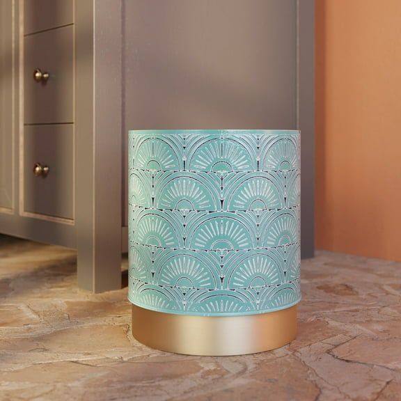 Boho Metal Waste Basket With Gold Base - Blue-Green - 12"H x 10"W