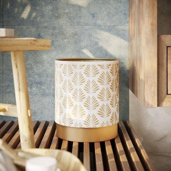 Boho Metal Waste Basket With Gold Base - White & Gold - 12"H x 10"W