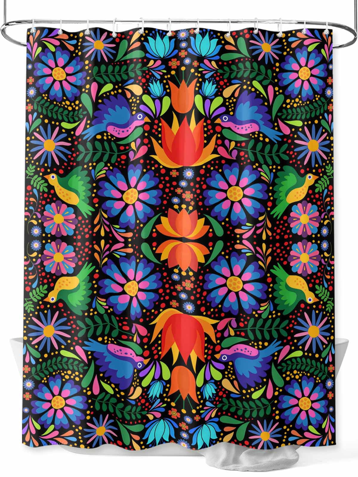 Boho Mexican Texture Shower Curtain, Abstract Floral Bird Bathroom ...