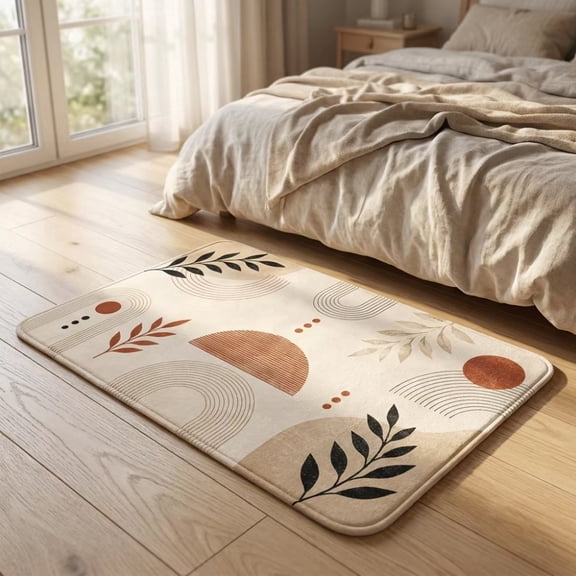 Boho Mid Century Abstract Arch Leaf Doormat, Soft Plush Flannel Non-Slip Floor Mat, Geometric Botanical Entryway Decor Rug, Stylish Indoor Mat for Living Room Bedroom Hallway, 3 Sizes Available