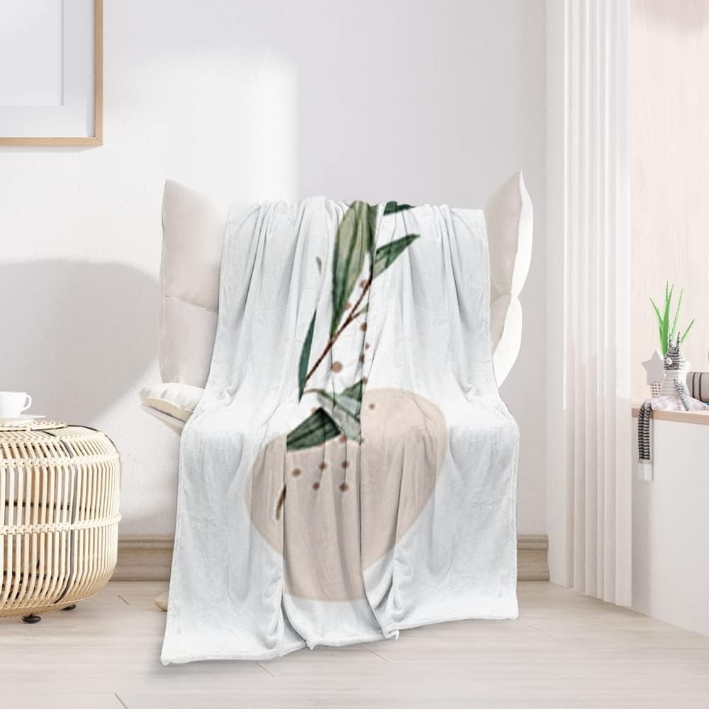 Boho Mid Century Abstract Modern Throw Blankets Sage Green Minimalist