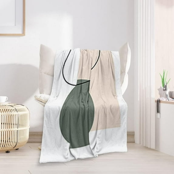 Boho Mid Century Abstract Throws Blankets Beige Modern Throw Blankets Minimalist Leaves Sun Boho Aesthetic Soft Warm Bed Bedding Women Blankets Black Green for Couch Bedroom Office 40"x50"