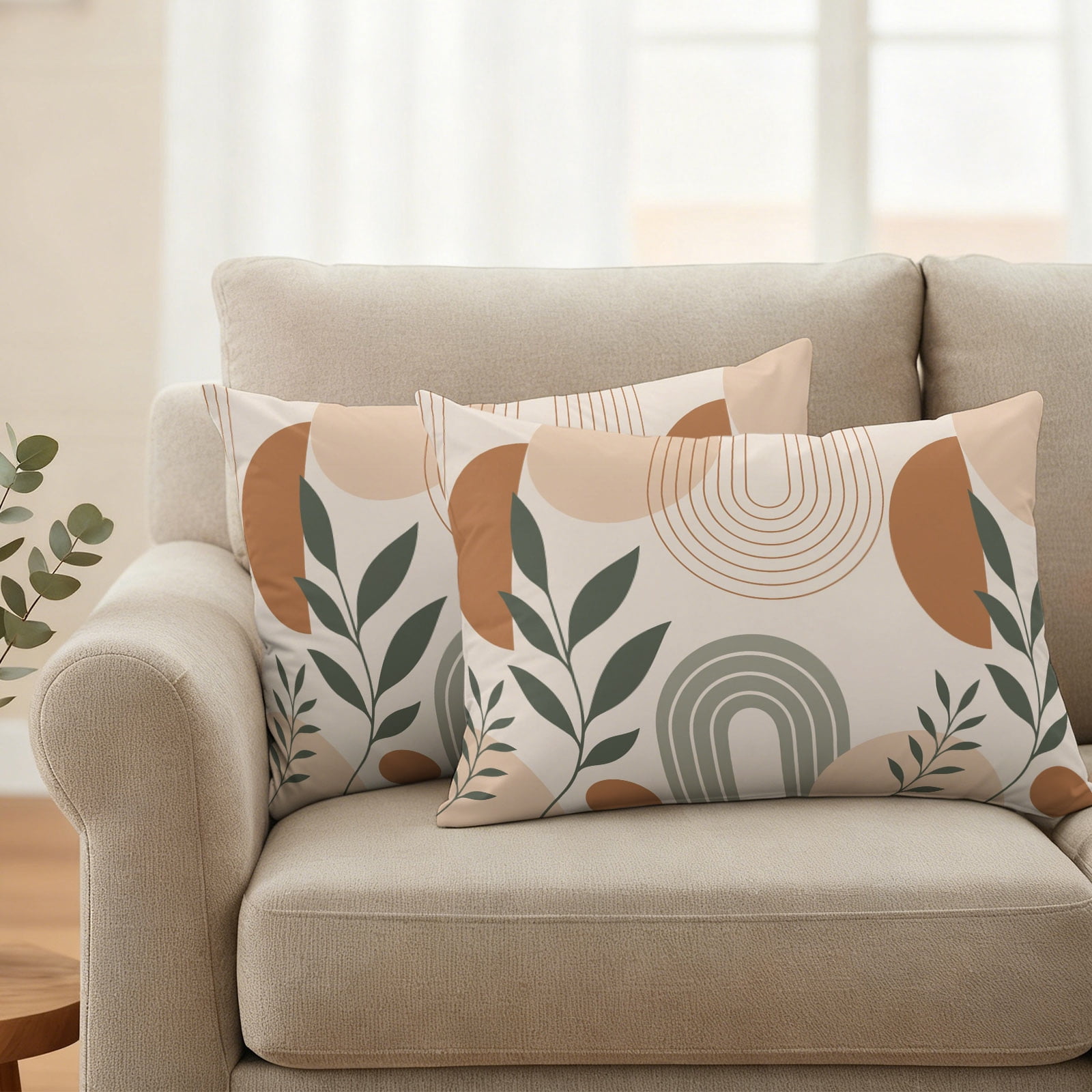 Boho Mid-Century Arch Leaves Waterproof Throw Pillow Covers Set of 2 ...