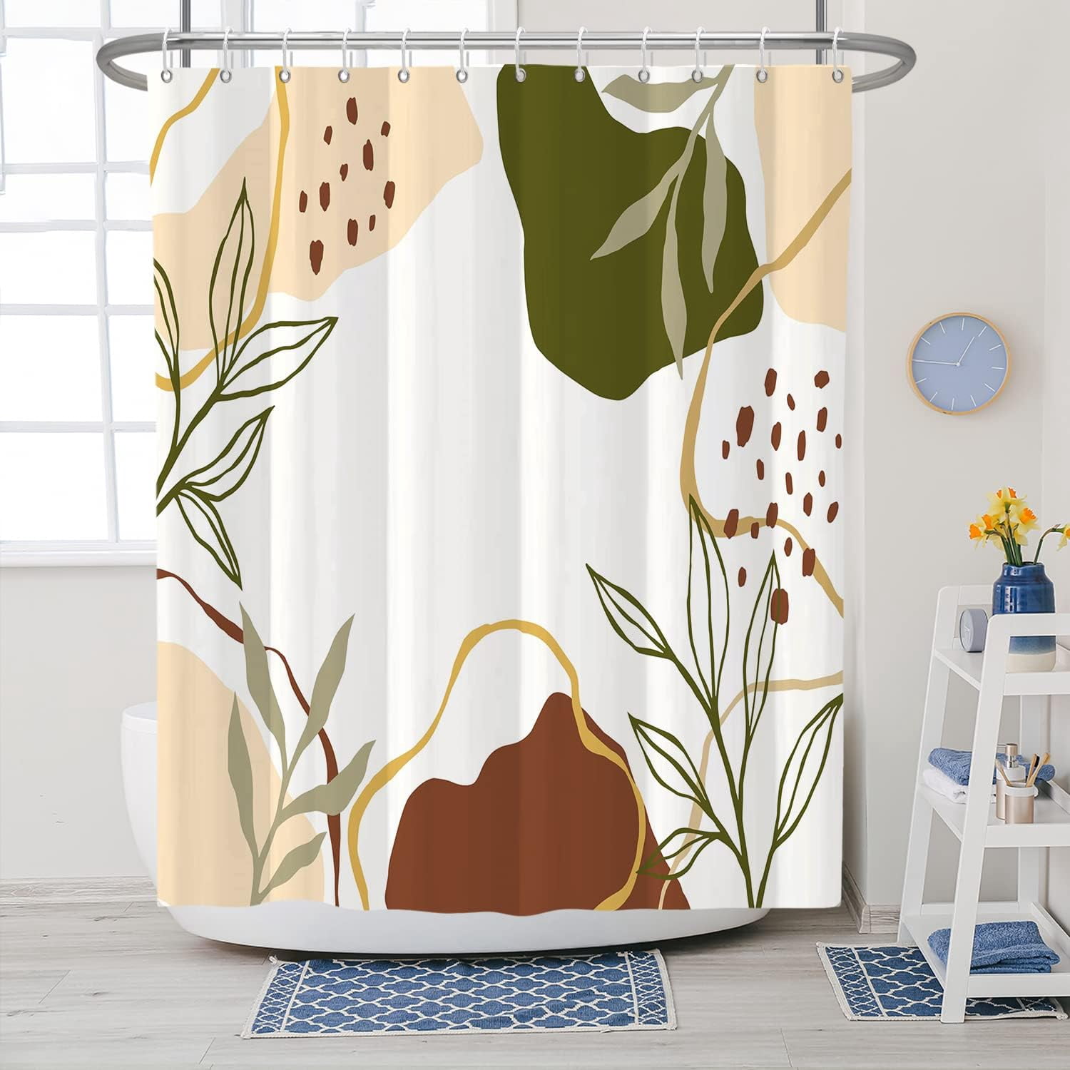 Boho Mid Century Art Shower Curtain Abstract Shower Curtain Modern Shower Curtain Set - Bathroom Curtains Fabric Waterproof with Hooks, 72" x 72"