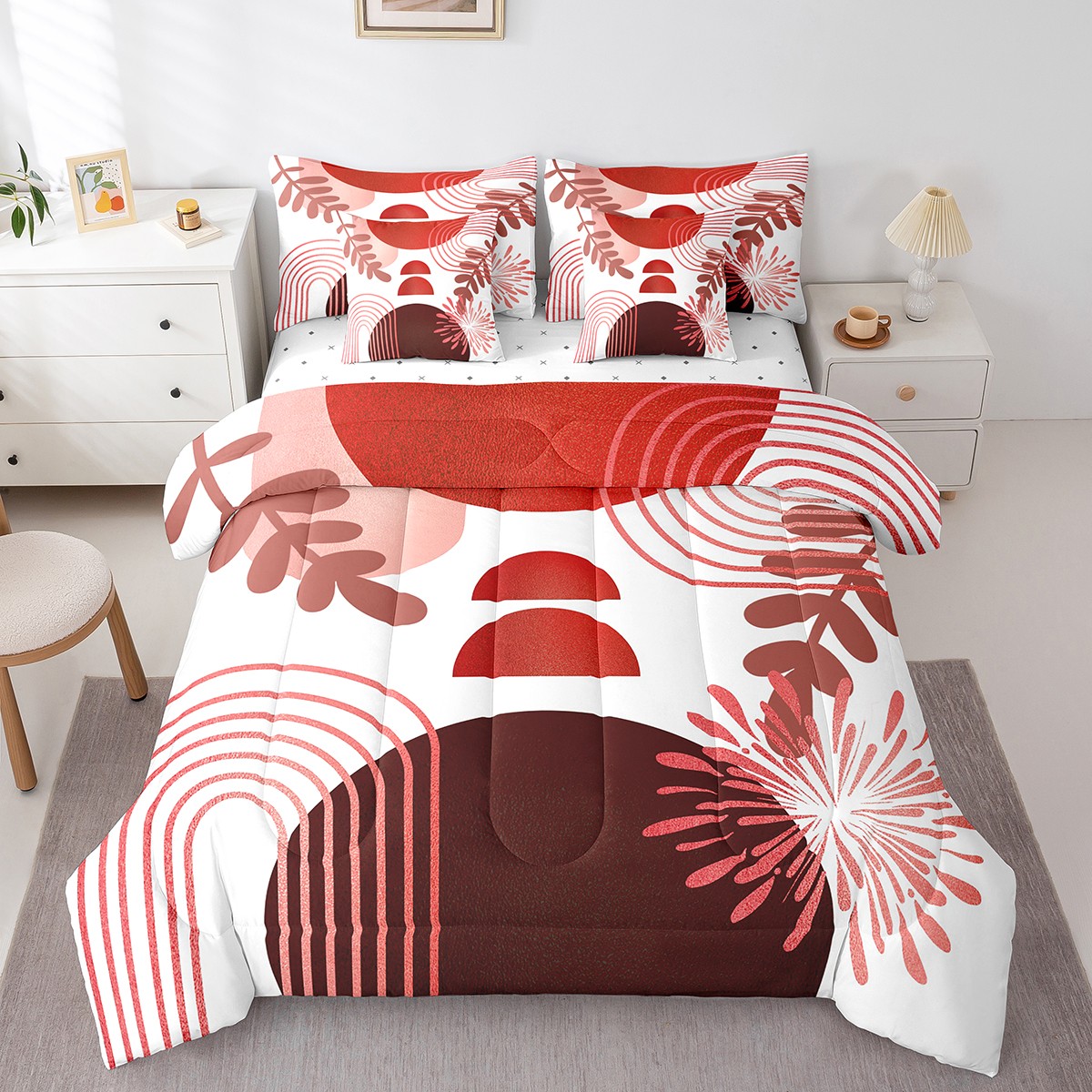 Boho Mid Century Bed in a Bag Queen Comforter Set 7 Piece Abstract