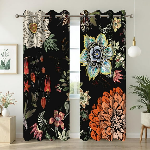 Boho Mid Century Blackout Curtains for Living Room, Farmhouse Bohemian Window Drapes for Bedroom,52x84 Inch,2 Panels