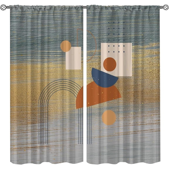 Boho Mid Century Blackout Print Rod Pocket Window Drapes, Abstract Geometrical Bohemian Bathroom Privacy Window Shades, Filter Light Energy Saving Curtains for Bedroom Living Room-W52xL84in