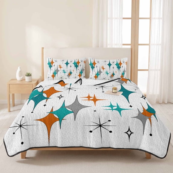 Boho Mid-Century Diamond Pattern 3 Pieces Quilt Set,1 Quilt with 2 Shams,Modern Geometric Theme Bedspread Soft Lightweight Bedding Coverlet Comforter Set for All Season 96"x106"