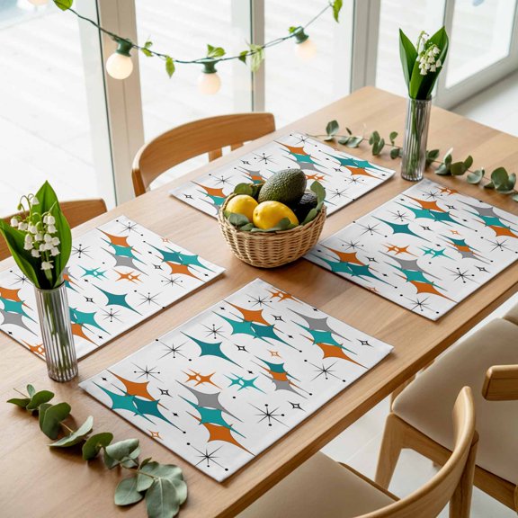 Boho Mid-Century Diamond Pattern Placemats Set of 4,Wipeable Washable Table Mats for Dining Tables, Modern Geometric Theme Place Mats for Kitchen Event Party Tabletop Decor