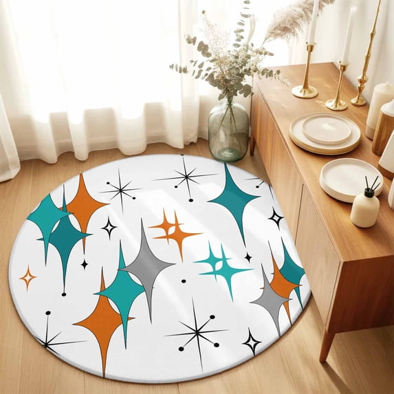 Boho Mid-Century Diamond Pattern Round Rug 3ft Modern Geometric Theme Washable Area Rugs for Living Room Bedroom Entryway Non Slip Entrance Door Mat Indoor Floor Carpet