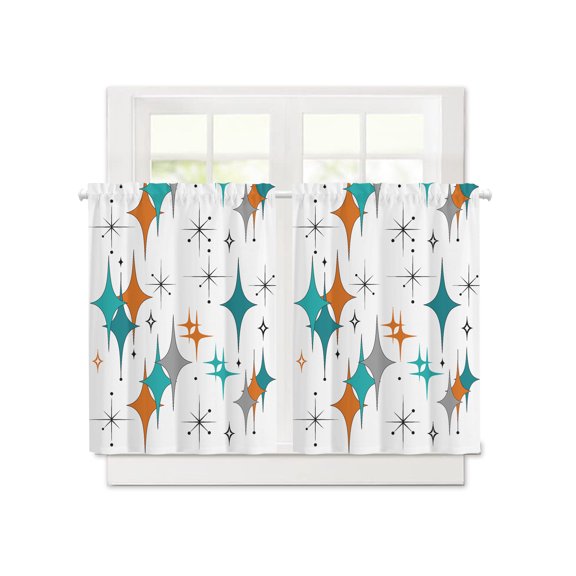 Boho Mid-Century Diamond Pattern Short Blackout Curtains 36 Inch Long,Modern Geometric Theme Rod Pocket Kitchen Curtains,2 Panels Thermal Insulated Room Darkening Drapes for Bedroom,30"W x 36"L