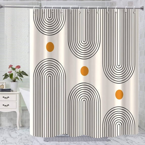 Boho Mid Century Extra Long Shower Curtain, Minimalist Abstract Arch Simple Sun Modern Beige Machine Washable Waterproof Fabric for Bathroom Decor Bathtub with 12 Hooks 72Wx84H