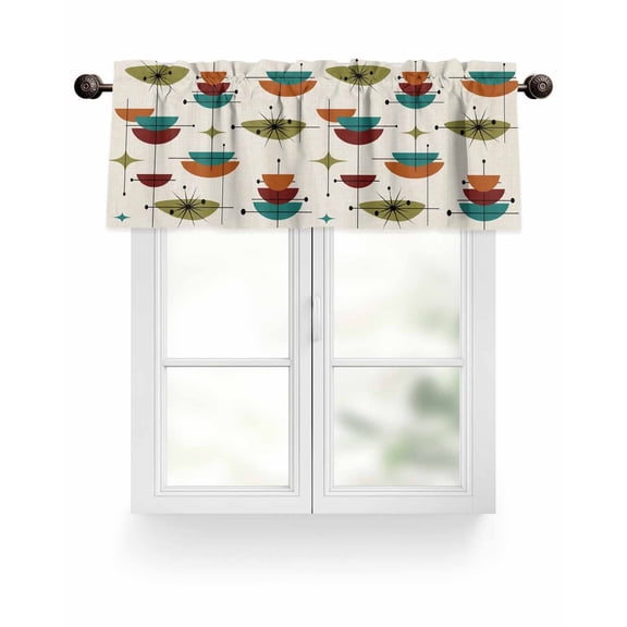 Boho Mid Century Kitchen Valances for Windows Turquoise Orange Abstract Geometric Valance Curtains&nbsp; for Kitchen /Living Room/Bedroom/ Bathroom Decor, 54"x18 " ,Rod Pocket 1 Panel,