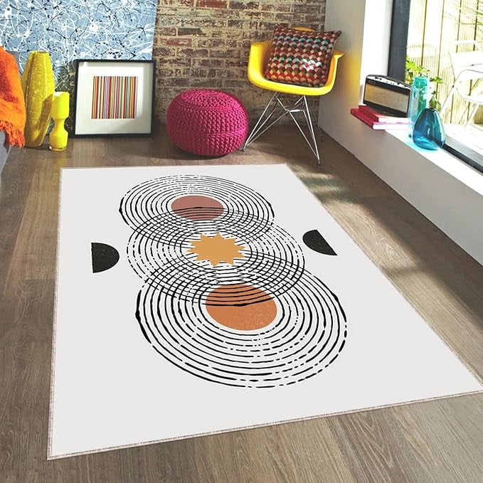 Lined Pattern Rug Boho Mid Century Line Art Area Rug, Modern Minimalist Decorative Rug ...