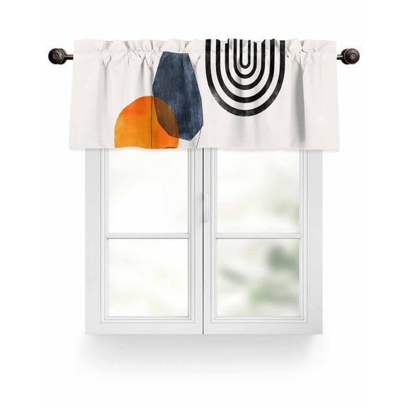 Boho Mid Century Modern Kitchen Valances for Windows Orange Navy Blue Beige Valance Curtains for Kitchen /Living Room/Bedroom/ Bathroom Decor, 54"x18 " ,Rod Pocket 1 Panel,