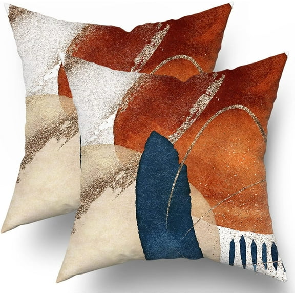 Boho Mid Century Modern Pillow Covers 18X18 in Navy Blue Burnt Orange Abstract Pillow Cases Set of 2 Aesthetic Geometric Minimalist Throw Pillows Home Decor for Room Couch Sofa Patio Porch