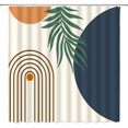 thumbnail image 1 of Boho Mid Century Modern Shower Curtain Abstract Tropical Leaves Arch Line Sun Blue Orange Geometry Minimalisti Fabric Bathroom Curtains Decor Set with Hook(72" WX72 H), 1 of 6