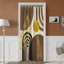 Boho Mid Century Modern Shower Curtain Black and Brown Shower Curtains for Bathroom Decor Beige and Dark Tan Gold Leaves MCM Bath Curtain Set, Waterproof Fabric, 36" W x 72" L