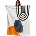 thumbnail image 1 of Boho Mid Century Modern Throw Blankets, Orange Navy Blue Beige Soft Fleece Blanket Decorative for Home Sofa Couch Chair Living Bedroom, 40x50 inches,, 1 of 8